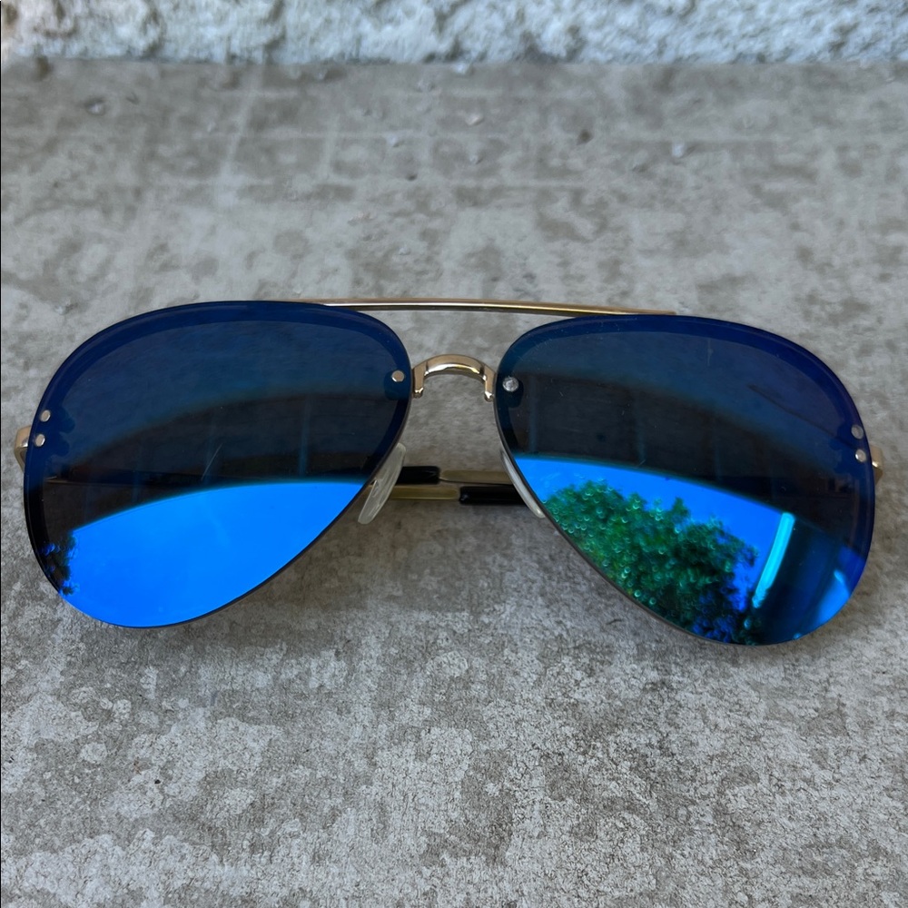 AJ Morgan Shiny Mirror Royal Blue Aviator Sunglasses with Gold Frame